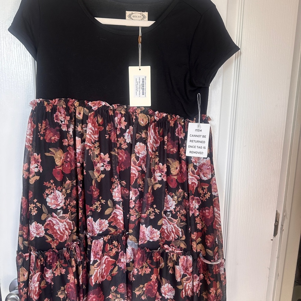 Floral Black and Pink Kids Dress